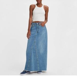 Levi's Iconic Long Denim Skirt Size 26 Medium Indigo Jean Wash
